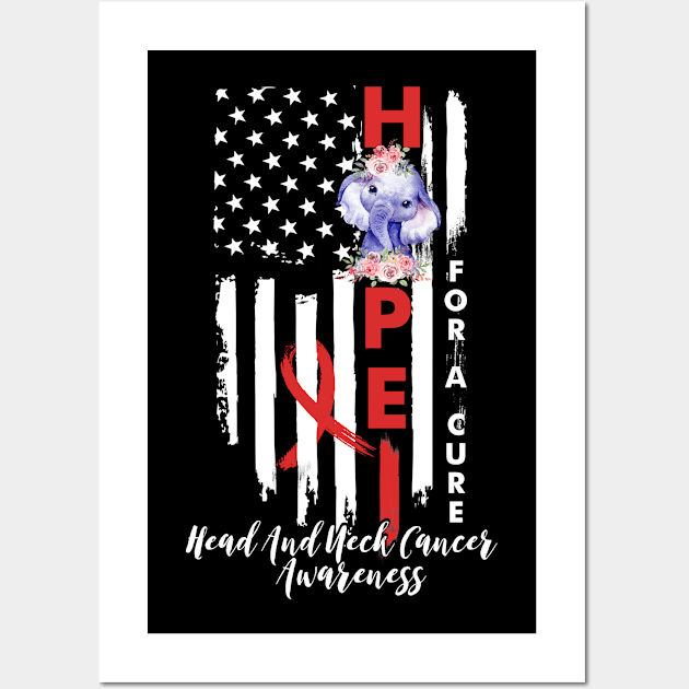 Head And Neck Cancer Awareness For A Cure Elephant American Flag Head And Neck Cancer Gift Wall Art by AKIFOJWsk